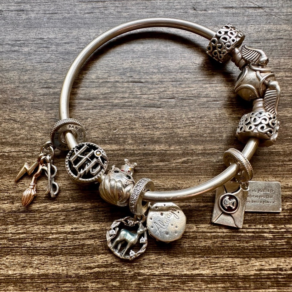 PANDORA HARRY POTTER theme Sterling Silver bangle bracelet.